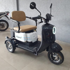KN9 Triciclo Elétrico Branco 2024 – Branco brilhante. Design robusto com três rodas, estrutura estável, e linhas simples. Ideal para mobilidade urbana com um toque moderno e funcional.